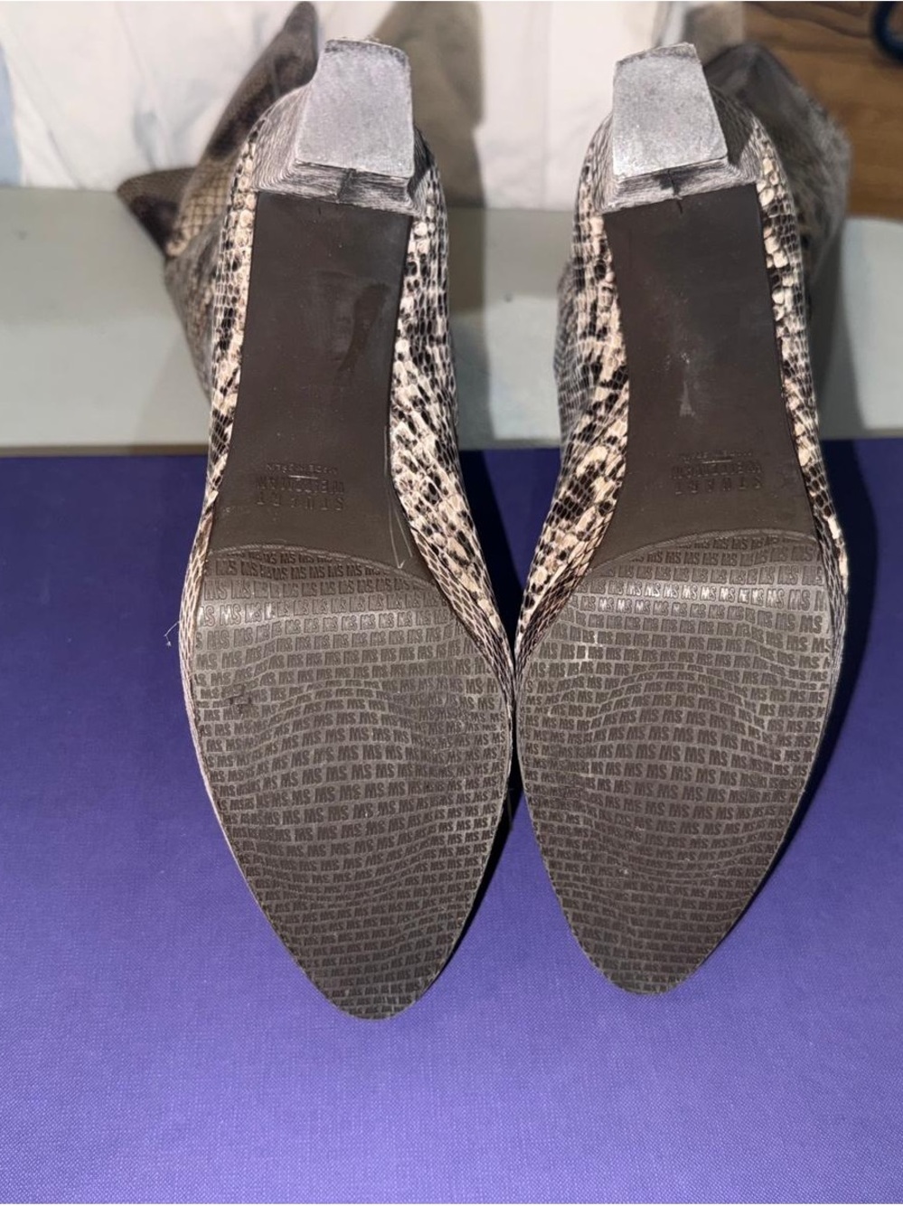 Stuart Weitzman Over-the-Knee Snake-Print Boots in Taupe and Black - Picture 5 of 7